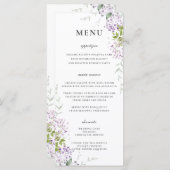 繊細な薄紫パープルフローラ結婚の緑のメニュー プログラム (正面/裏面)