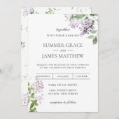 繊細な薄紫パープルフローラ結婚グリーンリーのインビ 招待状 (正面/裏面)