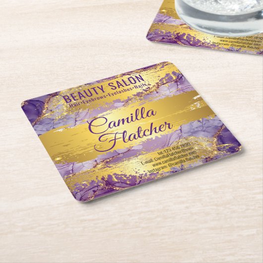 繊細な薄紫水色 スクエアペーパーコースター (アングル)