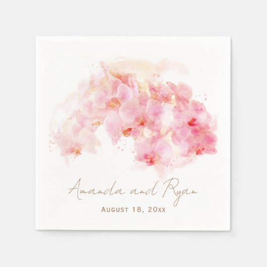 繊細な蘭の水の色のフローラ結婚ズ スタンダードカクテルナプキン (正面)