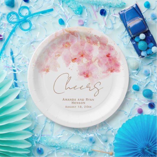 繊細な蘭の水の色の応援のフローラ ペーパープレート (パーティー)