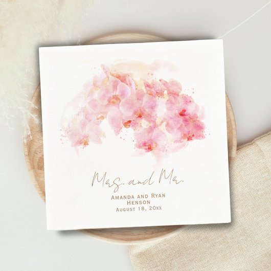 繊細な蘭の水の色ミセス・ミセス・フローラ結婚ズ スタンダードカクテルナプキン