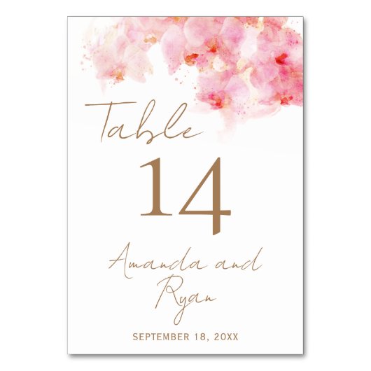 繊細な蘭の水彩花のフローラ結婚ズ テーブルナンバー (正面)