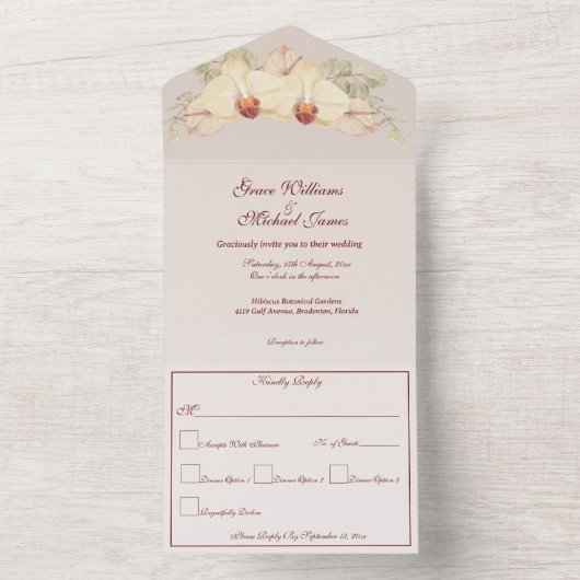 繊細な蘭の花 オールインワン招待状 (内側)