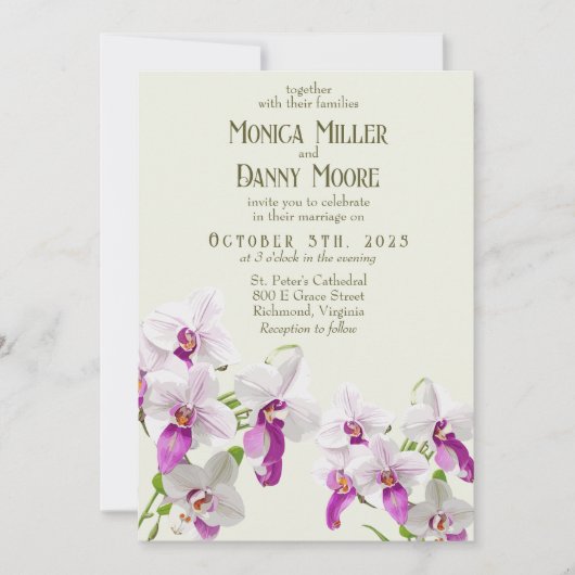 繊細な蘭結婚昼 招待状 (正面)