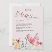繊細な蝶とワイルドフラワーベイビーシャワー 招待状 (正面)