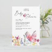 繊細な蝶とワイルドフラワーベビーシャワー 招待状 (スタンド正面)