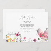 繊細な蝶とワイルドフラワーベビーシャワー 招待状 (正面/裏面)