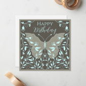 繊細な蝶と蔦のハッピーバースデー ノートカード (正面/裏面インサイチュ)