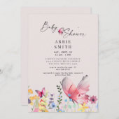 繊細な蝶と野の花のベビーシャワー 招待状 (正面/裏面)