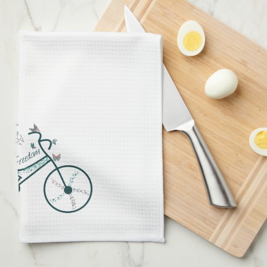 繊細な蝶の花と自由バイクファン キッチンタオル (四つ折り)