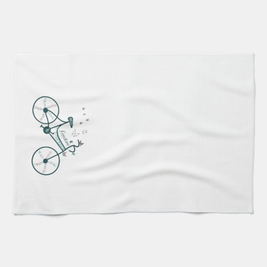 繊細な蝶の花と自由バイクファン キッチンタオル (横)