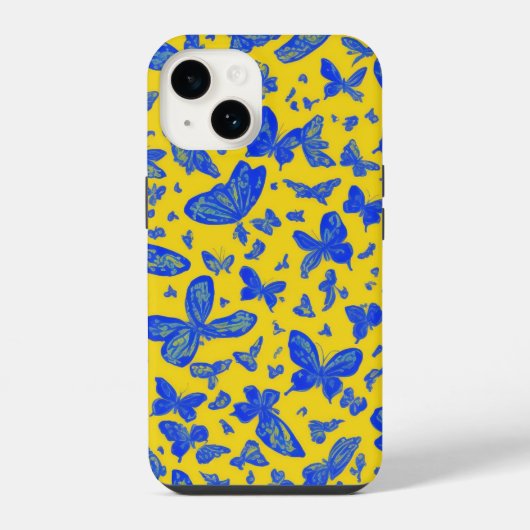 繊細な蝶の黄色い花柄 iPhoneケース (裏面)