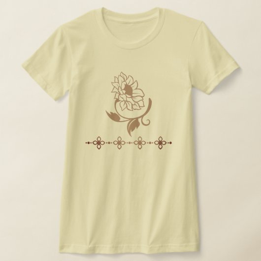 繊細な装飾のひまわりと花の区切りデザイン Tシャツ (レイダウン)