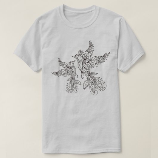 繊細な装飾の曼荼羅とエキゾチック・バードのデザイン Tシャツ (デザイン正面)