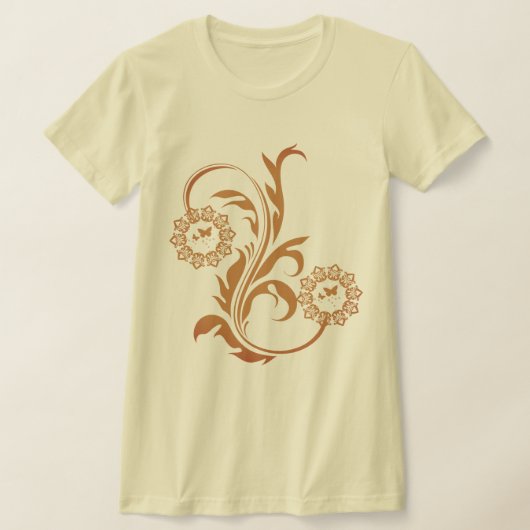 繊細な装飾の曼荼羅の花と蝶々 Tシャツ (レイダウン)
