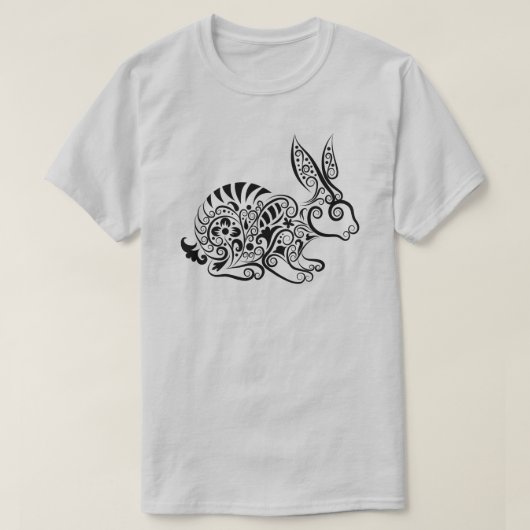 繊細な装飾の曼荼羅ウサギデザイン Tシャツ (デザイン正面)