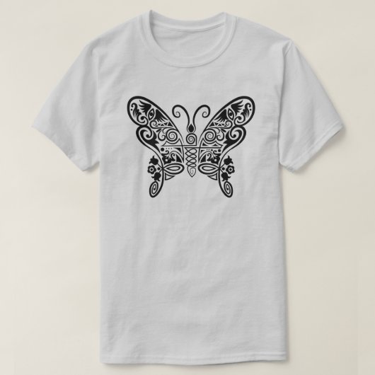 繊細な装飾の曼荼羅柄蝶デザイン Tシャツ (デザイン正面)