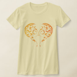 繊細な装飾的な花のハート渦巻きデザイン Tシャツ