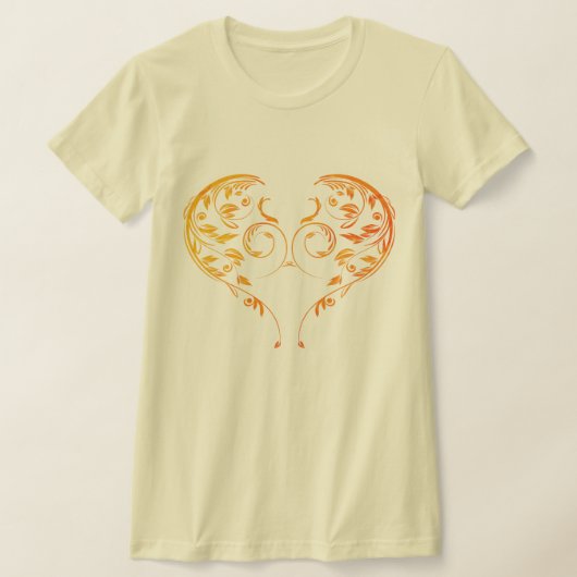 繊細な装飾的な花のハート渦巻きデザイン Tシャツ (レイダウン)