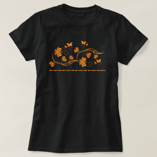 繊細な装飾花の渦巻きと蝶々 Tシャツ (デザイン正面)