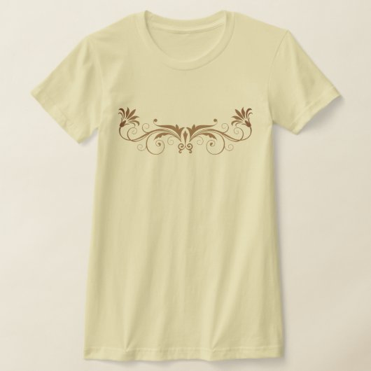 繊細な装飾花模様のディバイダー渦巻きデザイン Tシャツ (レイダウン)