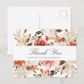 繊細な赤と白の花のウェディング感謝カード ポストカード (正面/裏面)