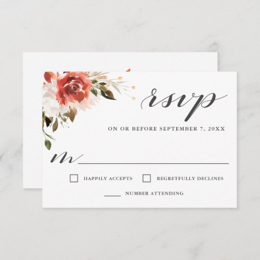 繊細な赤と白水彩フローラRSVP 出欠カード (正面/裏面)