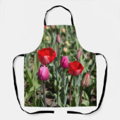 繊細な赤と紫のチューリップ エプロン (正面)