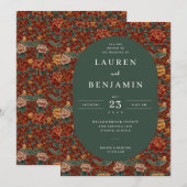 繊細な赤の花柄 招待状 (正面/裏面)