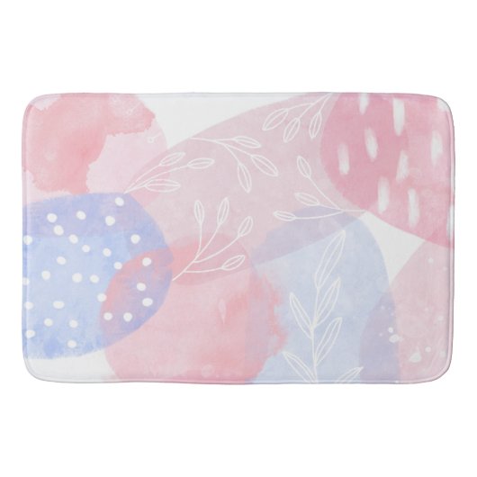繊細な赤面と青い抽象芸術の水彩 バスマット (正面)
