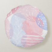 繊細な赤面と青い抽象芸術の水彩 ラウンドクッション (裏面)