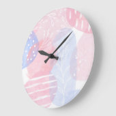 繊細な赤面と青い抽象芸術の水彩 ラージ壁時計 (傾斜)