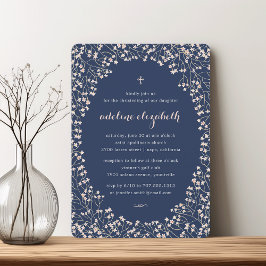 繊細な赤面ピンクのフローラ《キリスト教》洗礼式や命名式またはバプテスマ 招待状