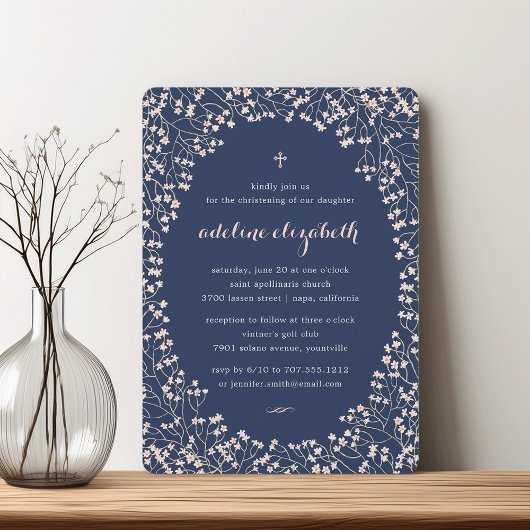 繊細な赤面ピンクのフローラ《キリスト教》洗礼式や命名式またはバプテスマ 招待状