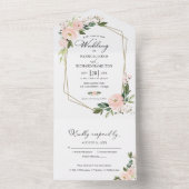 繊細な赤面ピンクフローラジオメト結婚リー オールインワン招待状 (内側)