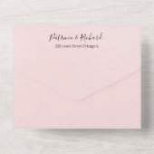 繊細な赤面ピンクフローラ水の色結婚の オールインワン招待状 (裏面)