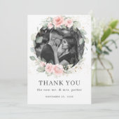 繊細な赤面ピンクフローラ結婚リースの写真 サンキューカード (スタンド正面)