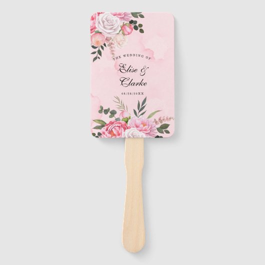 繊細な赤面ピンクホワイトウォーター色牡丹結婚の ハンドファン (正面)