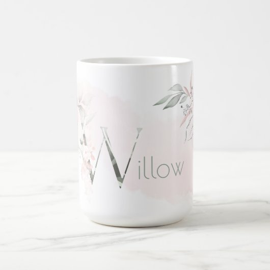 繊細な赤面ピンクローズモノグラム文字W コーヒーマグカップ (中央)