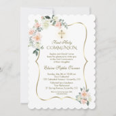 繊細な赤面白い花最初の聖餐式 招待状 (正面)