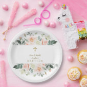 繊細な赤面白い花金ゴールドガールバプテスマ ペーパープレート (パーティー)