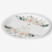 繊細な赤面白い花金ゴールドガールバプテスマ ペーパープレート (アングル)