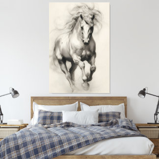 繊細な走る馬の鉛筆画 キャンバスプリント