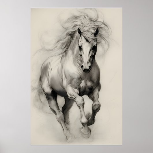 繊細な走る馬の鉛筆画 ポスター (正面)