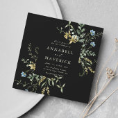 繊細な野モダン花ボホ結婚の黒 招待状