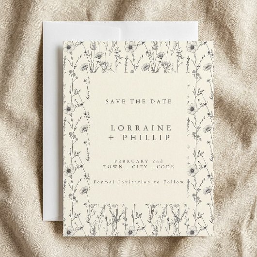 繊細な野生の花のシームレスパターン ウェディング セーブザデート