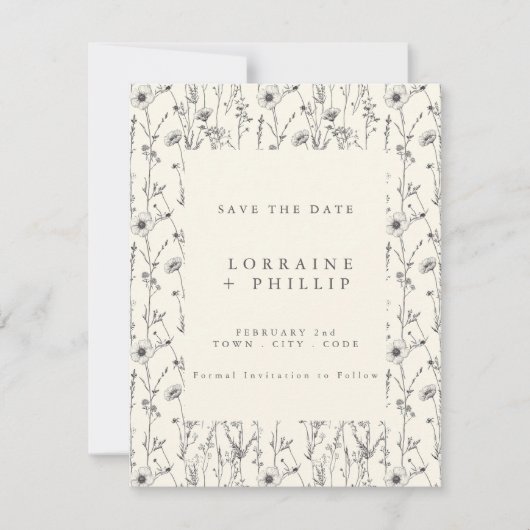 繊細な野生の花のシームレスパターン ウェディング セーブザデート (正面)