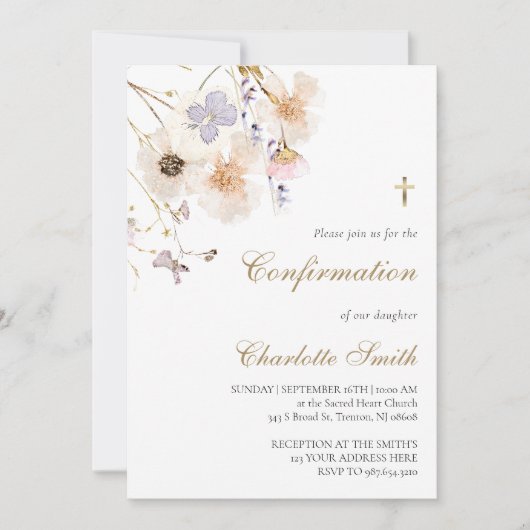 繊細な野生の花の確認 招待状 (正面)