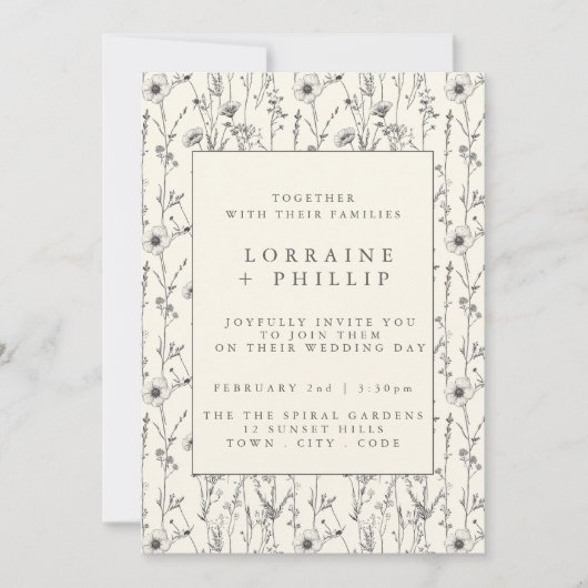 繊細な野生の花の継ぎ目のないパタ結婚ーン 招待状 (正面)